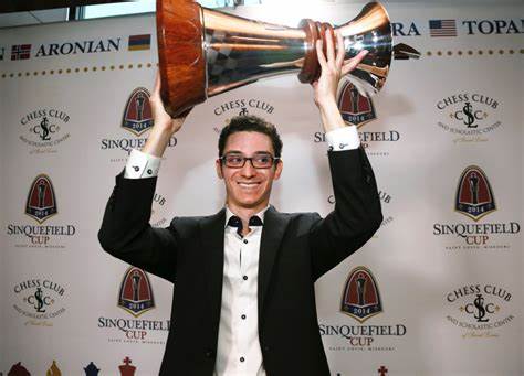Fabiano Caruana with the Sinquefield Cup Trophy