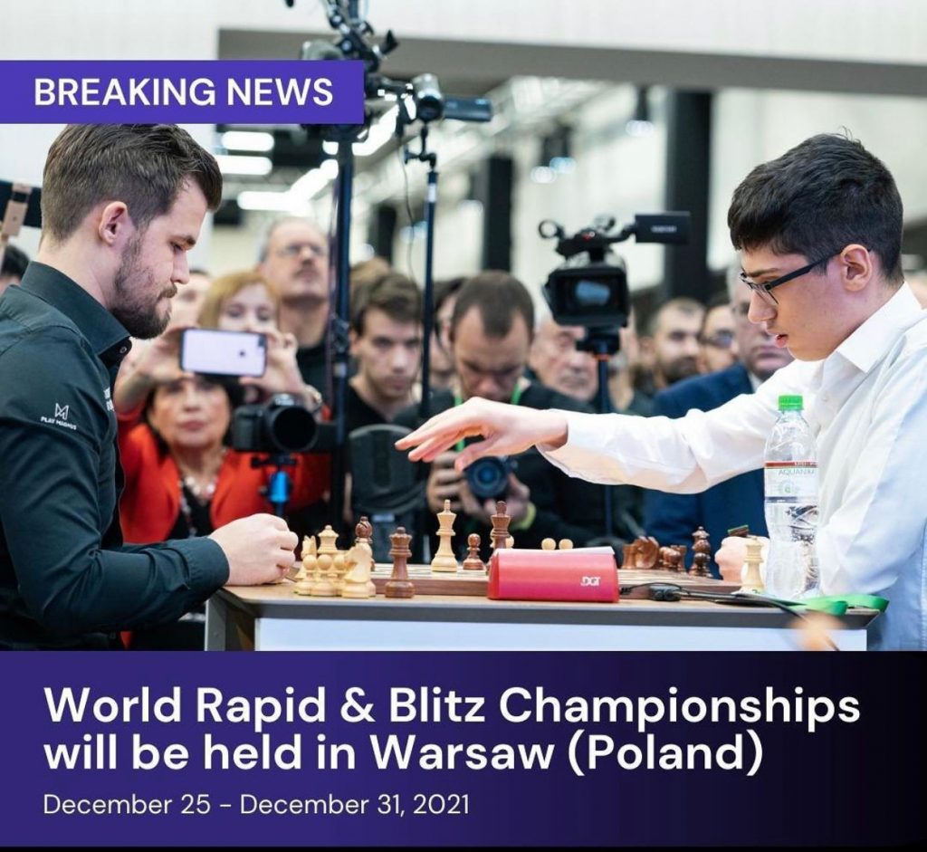 Poster saying that World Rapid & Blitz Championships will be held in Warsaw (Poland)