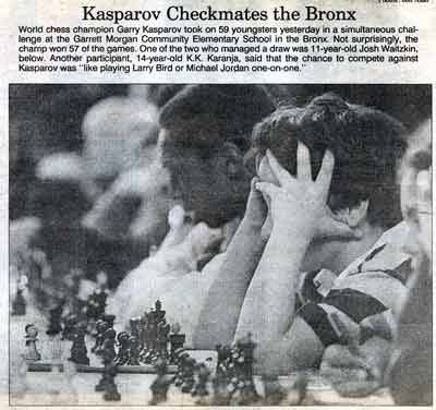 John Waitzkin playing against Garry Kasparov in a simultaneous exhibition