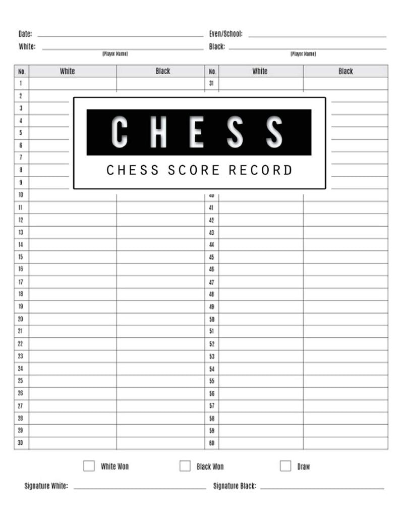 Chess scoresheet for notation