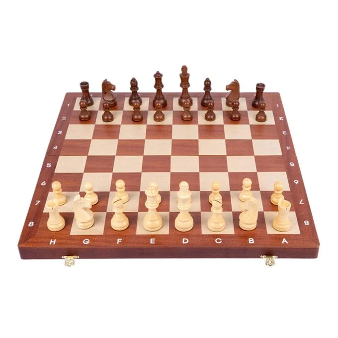 A wooden chess board 