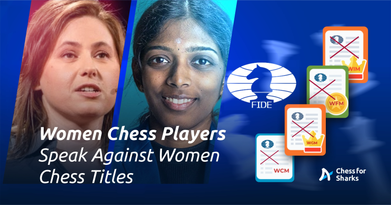 Judit Polgar and Vaishali Rameshbabu featuring on a design about the suggestion abolishment of Women's titles
