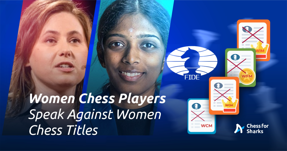 Judit Polgar and Vaishali Rameshbabu featuring on a design about the suggestion abolishment of Women's titles