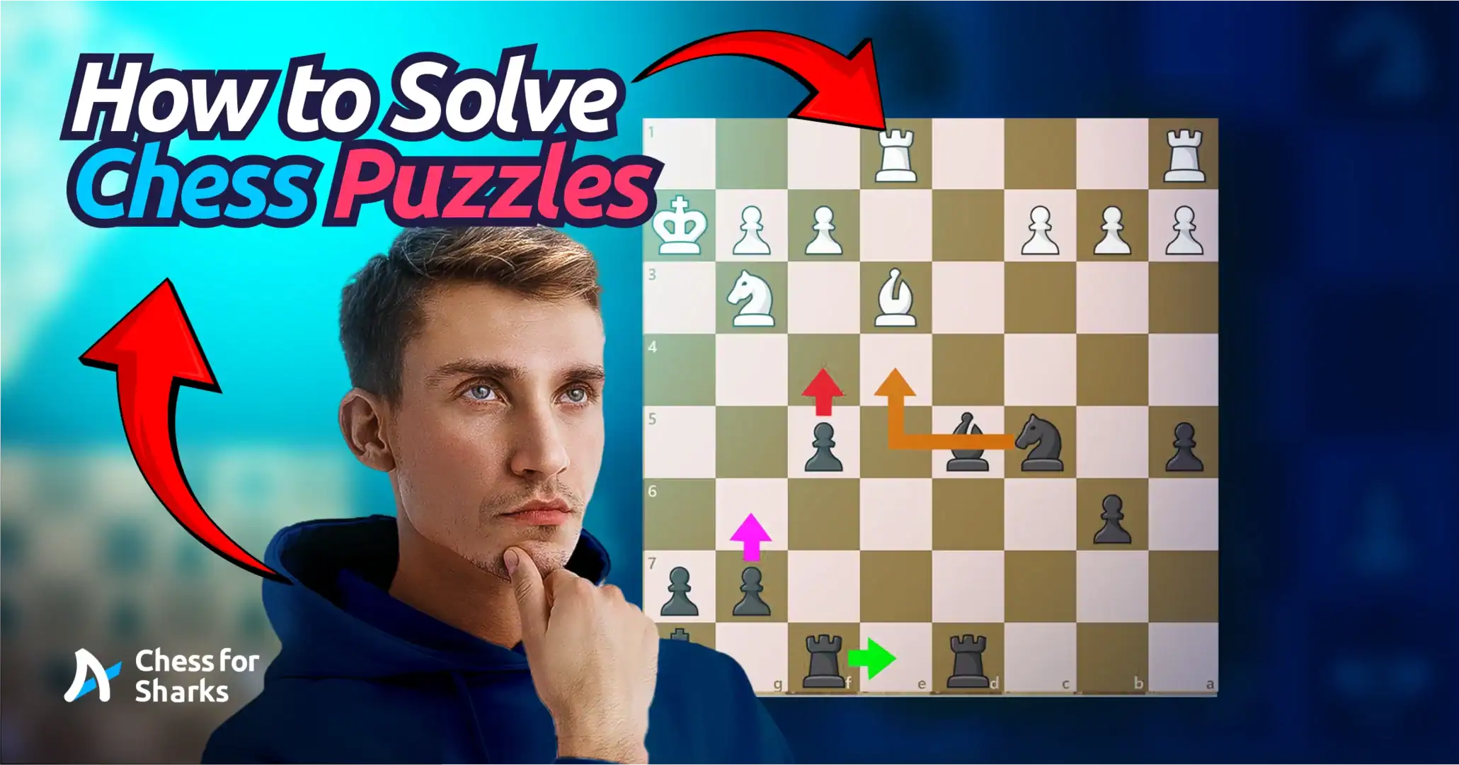 A man thinking of how to solve a chess puzzle