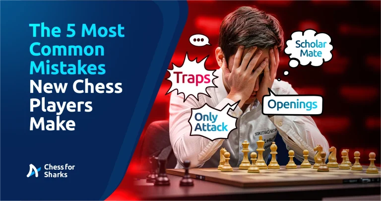 A chess player in despair with thought bubble highlighting mindsets that end up being mistakes