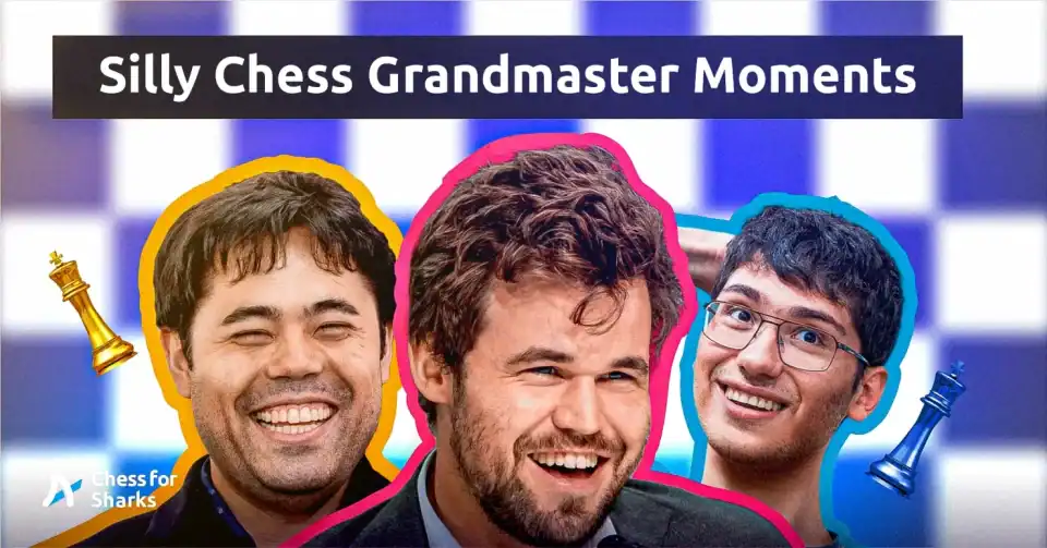 A graphic showing grandmasters laughing from the funniest chess moments