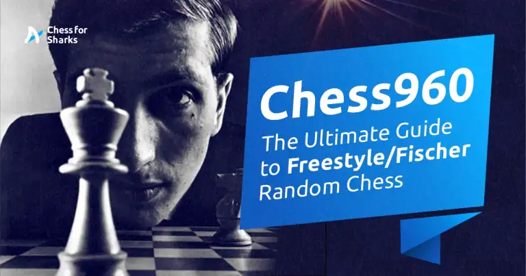 Graphic showing Bobby Fischer's face behind a King chess piece