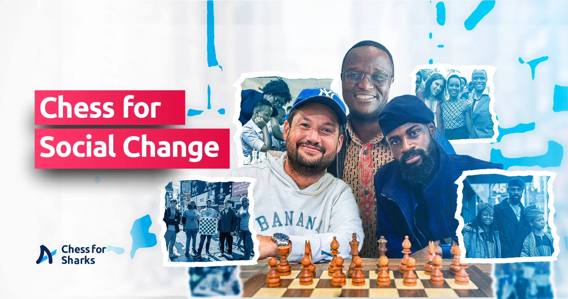 Ross Makofsky of The Gift Of Chess sitted beside Tunde Onakoya and standing behind them is Robert Katende, the coach behind the Queen of Katwe.