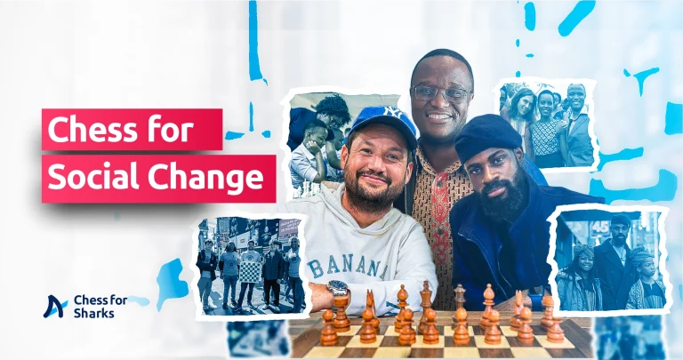 Ross Makofsky of The Gift Of Chess sitted beside Tunde Onakoya and standing behind them is Robert Katende, the coach behind the Queen of Katwe.