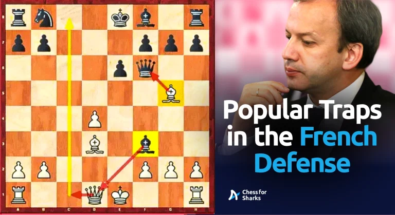 A chess position showing a successful deployment of a trap against the French Defense