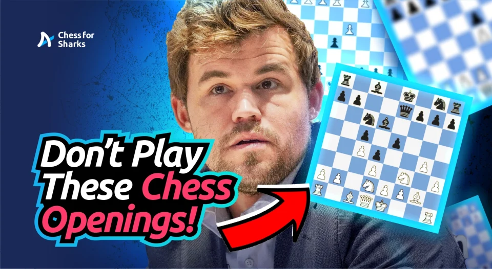 Magnus Carlsen's indifferent face beside a chess opening