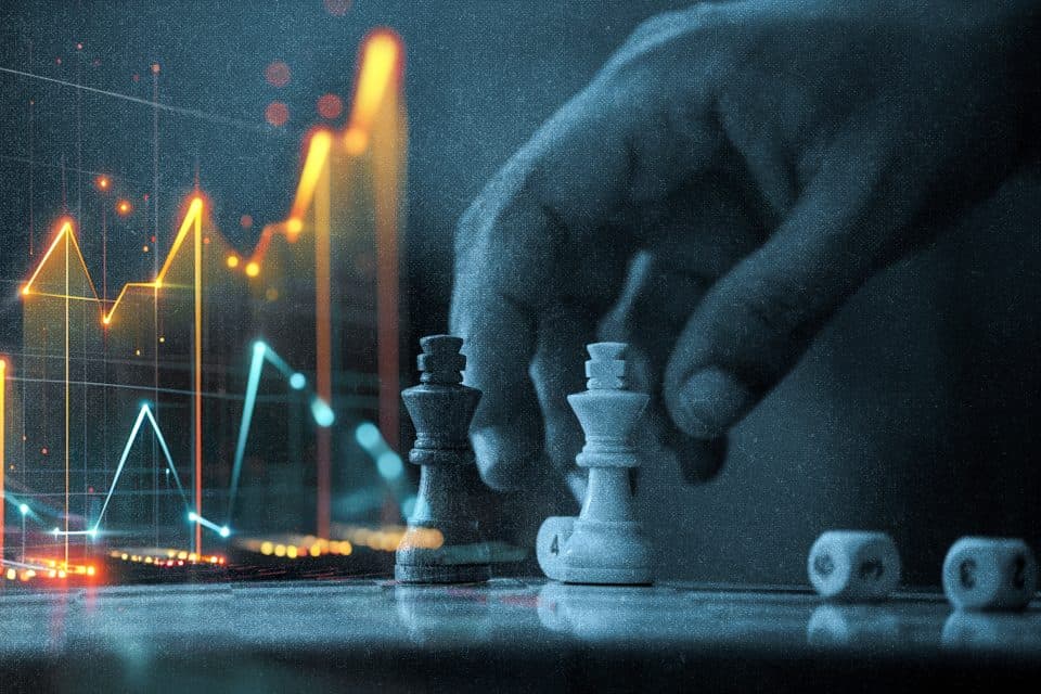 Man analyzing chess game