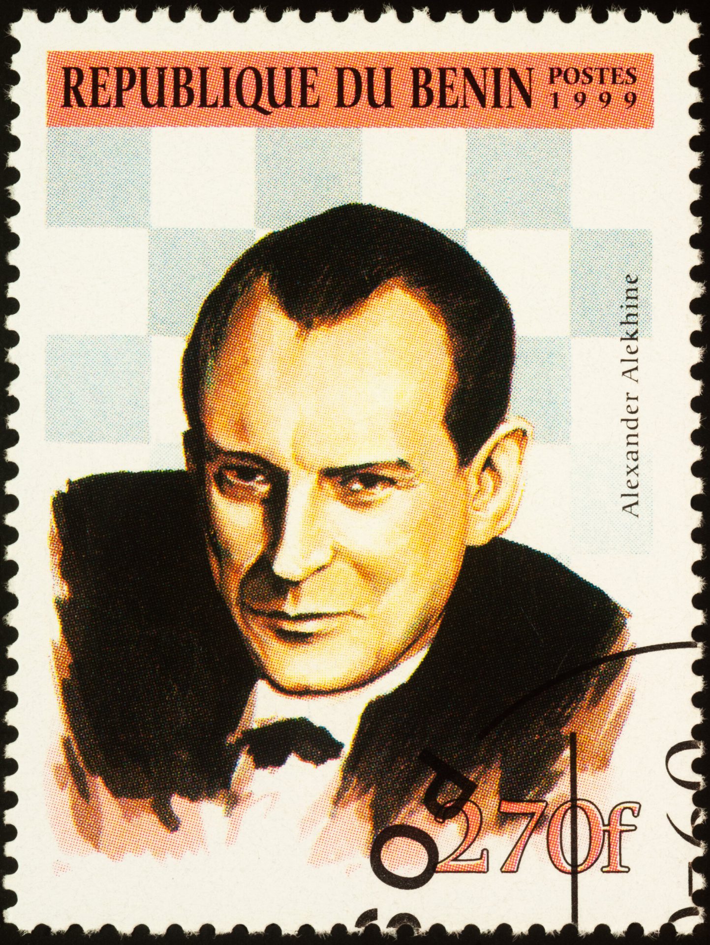 Stamp printed in Benin showing portrait of Alexander Alekhine